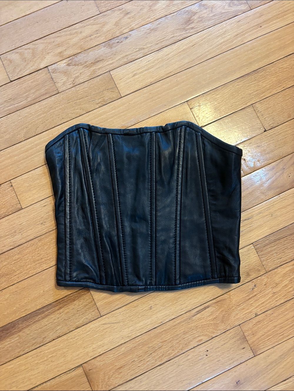 Black Leather-Look Strapless Corset Tank Top